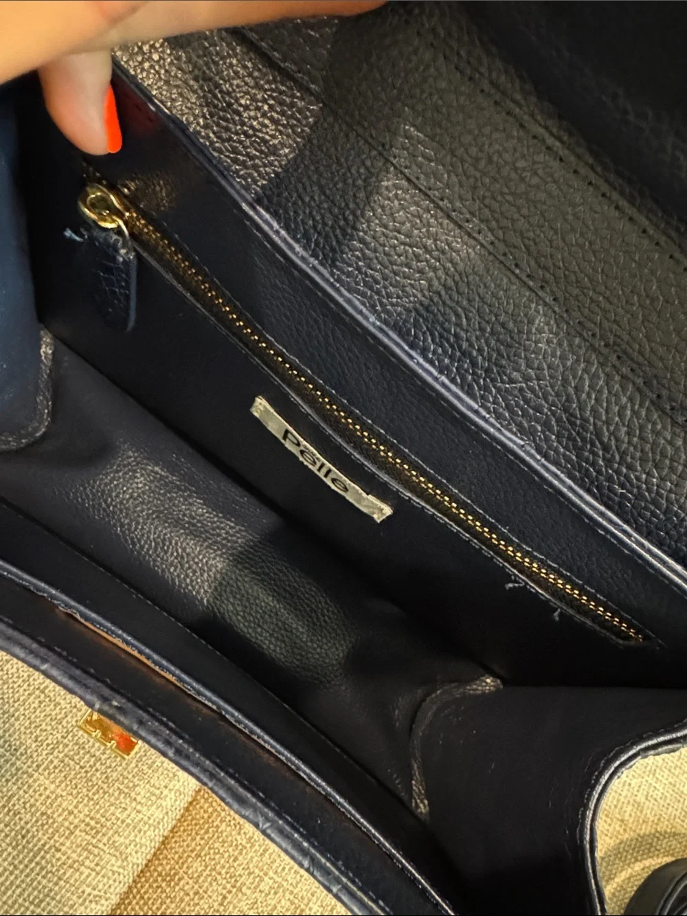 Navy Blue Croc-Embossed Top Handle Bag with Gold Hardware